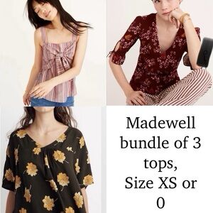 Madewell Sz XS / 0 cotton viscose floral stripe tie ruffle blouses tops bundle 3